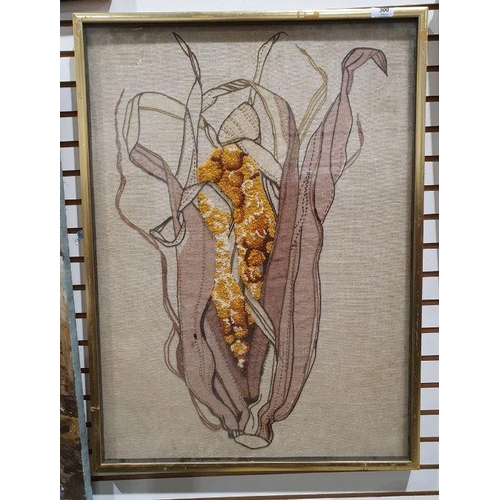 300 - Textile wall hanging picture of corn on the cob, 74cm x 54cm