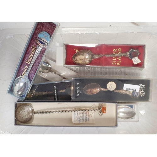 318 - Silver plated mounted rectangular box, an EPNS tankard, various napkin rings, flatware, etc