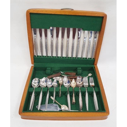 318 - Silver plated mounted rectangular box, an EPNS tankard, various napkin rings, flatware, etc