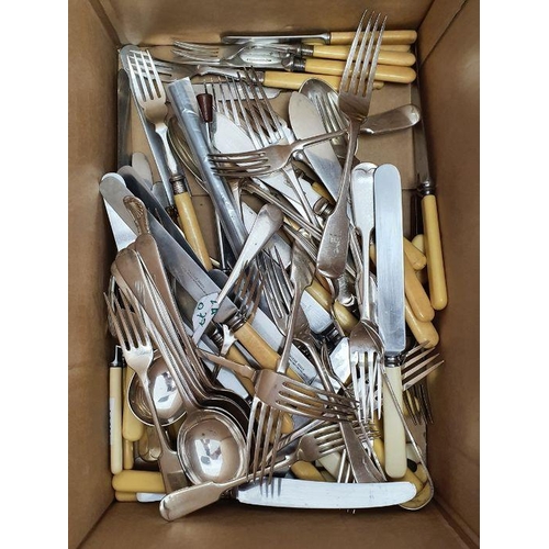 332 - Assorted plated ware to include wine coasters, flatware, tankards (1 box)