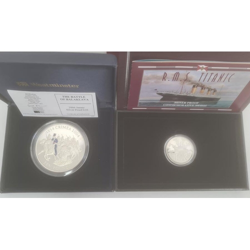 355 - The Battle of Balaclava 2004 Jersey silver proof £10 coin with certificate of authenticity, in fitte... 