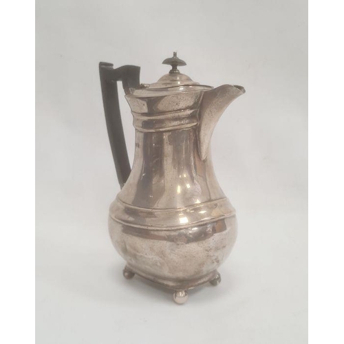 362 - 1930's silver coffee pot with ebony handle and finial, on bun feet, Sheffield 1932, maker James Dixo... 