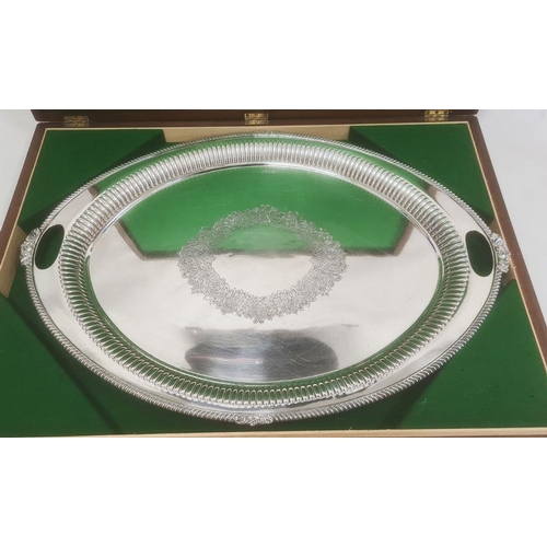 375 - Early 20th century Walker & Hall silver two-handled oval tray with gadrooned border, foliate engrave... 