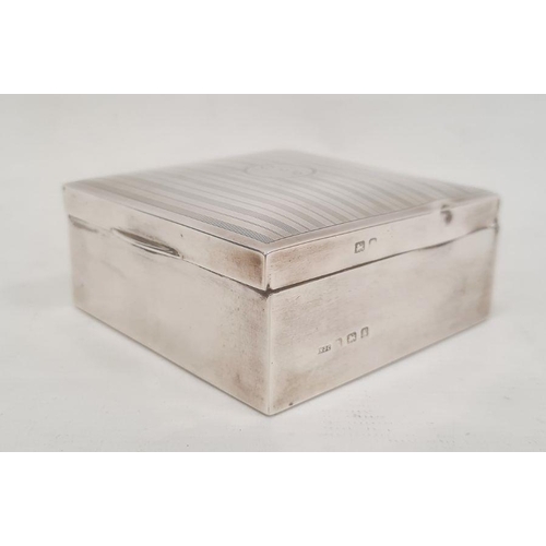 384 - A 1920s silver mounted box, square shaped, line engraved, initialled C.H.R, Birmingham 1925, maker's... 