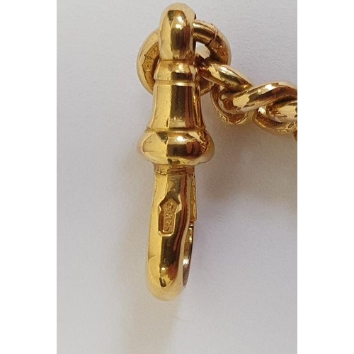 409 - 9ct gold albert chain with clip and bar, 52.5g approx.