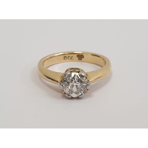 426 - 18ct gold and diamond ring, the diamond old cut, approx. 6mm in diameter, approx. 0.85ct, 4.4g in to... 