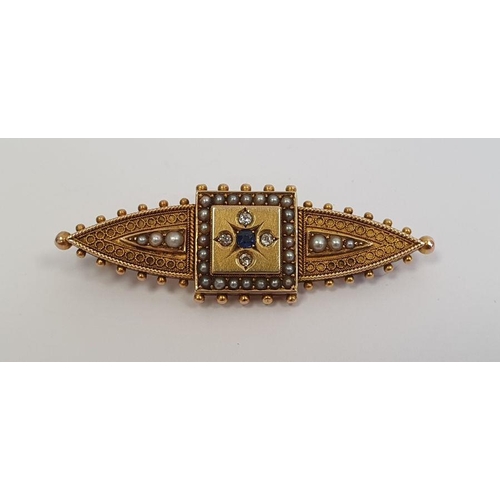 452 - LOT WITHDRAWN
 Victorian 15ct gold mourning brooch set with four small diamonds, single sapphire and... 