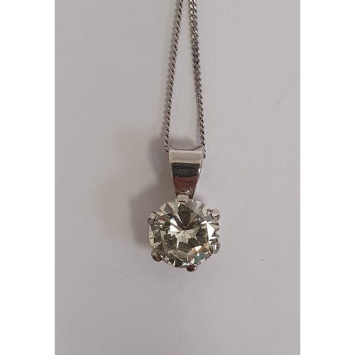 471 - Solitaire diamond pendant, the brilliant cut diamond approx. 1.2ct, in unmarked white metal six-claw... 