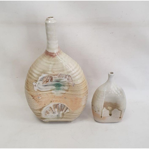 48A - Two studio pottery vases decorated with sea shells on pale green ground (2)