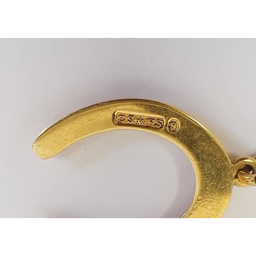 499 - Gold horseshoe pendant by Saunders & Shepherd, marked 9, a gold bar brooch engraved 'Ruth', marked 9... 