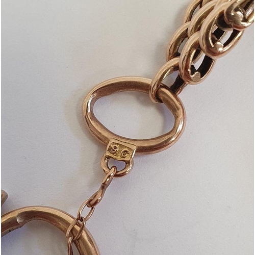 502 - Rose gold fancy knot and gate-link bracelet with padlock clasp, marked 9ct, approx. 18g