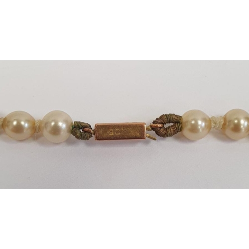 511 - 9k gold clasped cultured pearl necklace, a simulated pearl necklace with 9ct gold clasp and pair 9ct... 