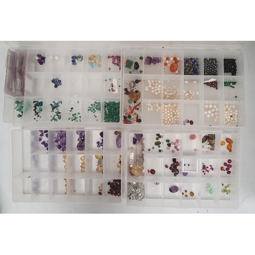 564 - Assorted beads, jewellery pieces, earrings, clasps, rings, jewellery work items in sectioned boxes (... 