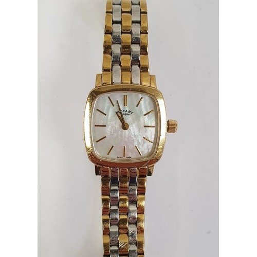 591 - Lady's rolled gold and stainless steel Rotary wristwatch, the mother-of-pearl rounded square dial wi... 