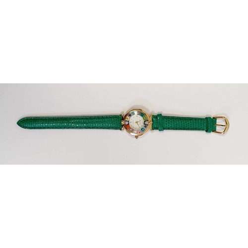 592 - Brooks and Bentley Rialto gilt metal and millefiori wristwatch with green crocodile effect strap in ... 