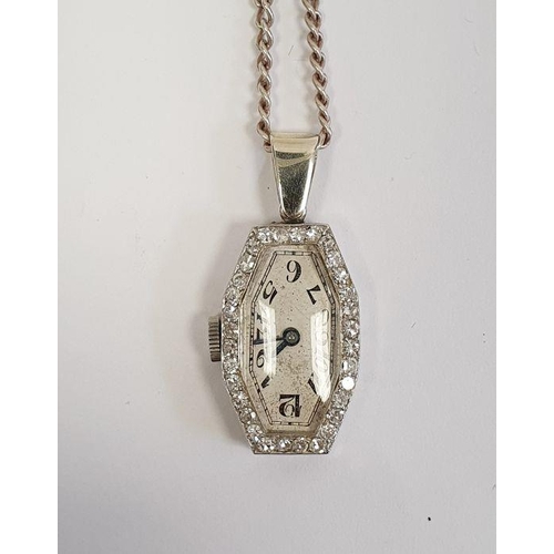 593 - Baume and Mercier platinum and diamond set pendant cocktail watch in octagonal case, circa 1930 insc... 