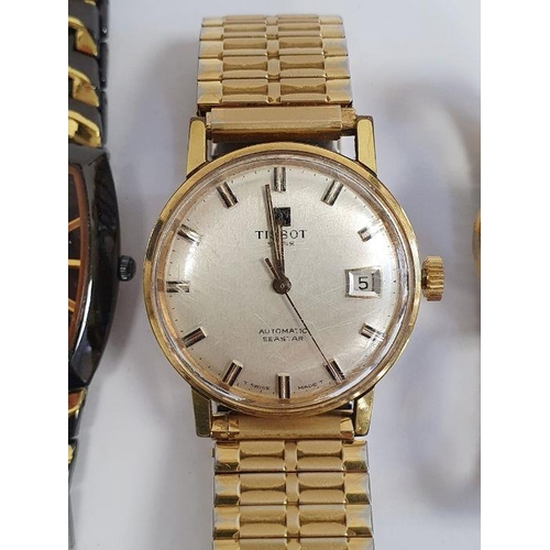 597 - Gentleman's Tissot automatic Seastar wristwatch in rolled gold case with calendar aperture and side ... 