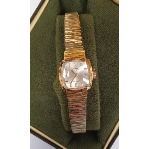 598 - Lady's Avia gold plated wristwatch with lozenge patterned strap and a gentleman's gold plated Avia w... 