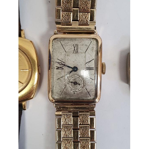 599 - Gentleman's vintage 9ct gold wristwatch with rectangular dial, Roman numerals, the case numbered 113... 