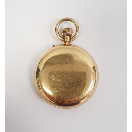 603 - Gents 18ct gold keyless lever open-faced pocket watch, Roman numerals and subsidiary seconds dial