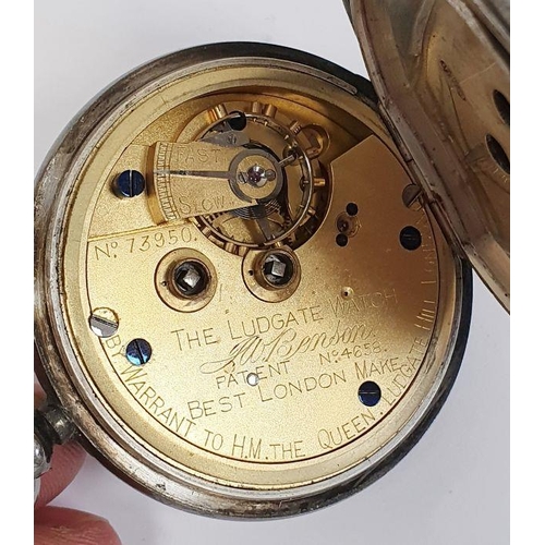 604 - Gentleman's Victorian JW Benson open-faced silver pocket watch, Roman numerals and subsidiary second... 