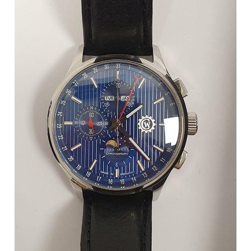 606 - Constantin Weisz gentleman's chronograph wristwatch with blue ribbed dial, in case