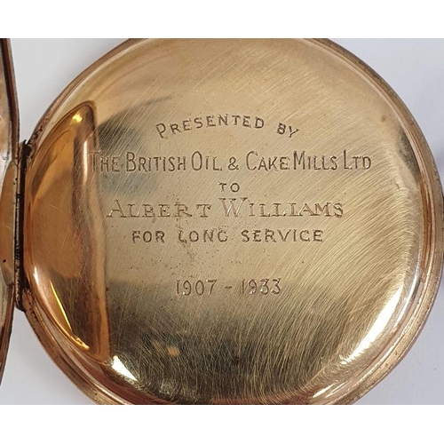 608 - 9ct gold Vertex open faced pocket watch, with subsidiary dial, inscribed to the inside ' Presented b... 