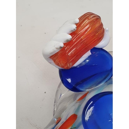 70 - Large Murano glass clown playing an instrument, with orange bow tie and blue hat, 43cm high, another... 