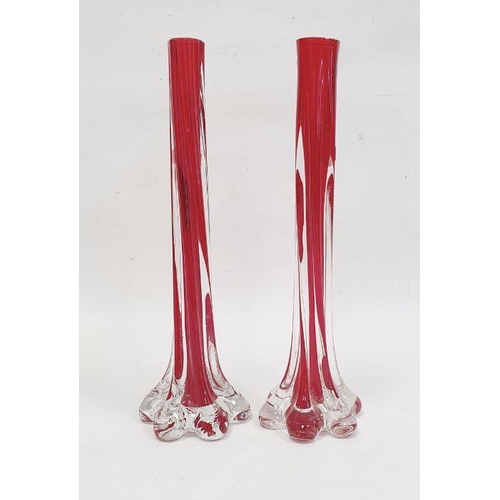 88 - Pair of Murano clear and red cased glass stem vases with elephant foot base, 28cm and a Wedgwood gla... 