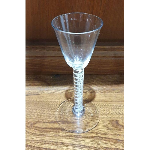 99 - 18th century cordial glass with cotton twist stem, 15.5cm high