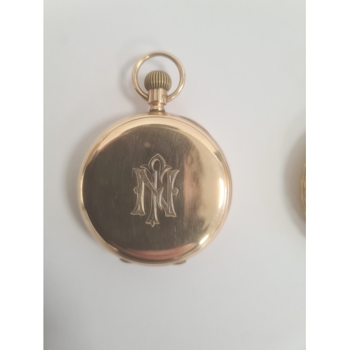 582 - Early 20th century 9ct gold open-faced pocket watch, the enamel dial with Roman numerals and subsidi... 