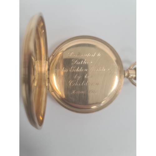 582 - Early 20th century 9ct gold open-faced pocket watch, the enamel dial with Roman numerals and subsidi... 