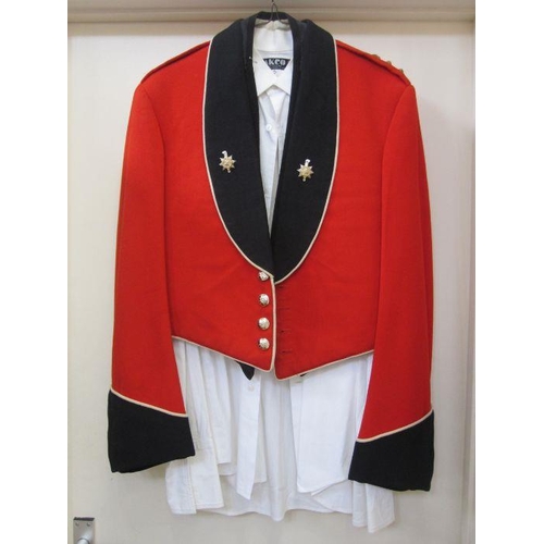 11 - Gentleman's military red and black wool short evening jacket with military brass and white metal but... 