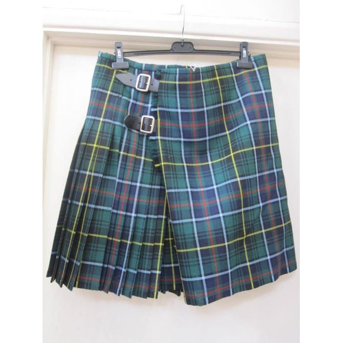 110 - Scottish wool kilt in black, navy, green, light blue and yellow, a gentleman's Scottish wool mid blu... 