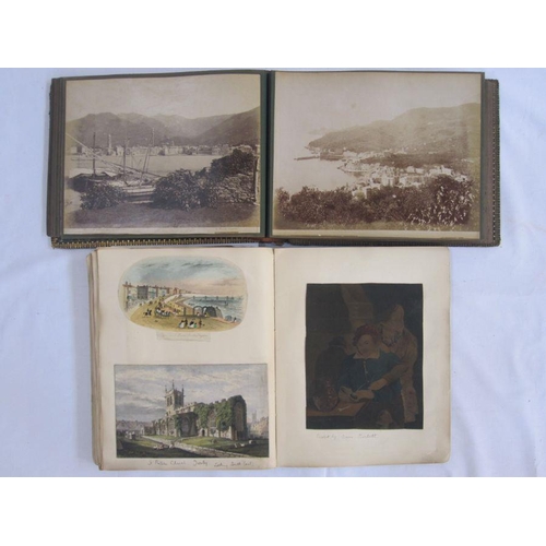 128 - Late 19th/early 20th century scrapbook containing drawings, cut-outs, greetings cards, prints, lands... 