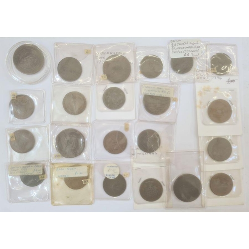 144 - Large collection of 18th century tokens including pennies and half pennies, in various grades, from ... 