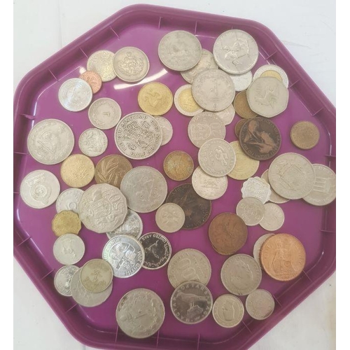 151 - Quantity of foreign and English coins with a Florida chokin plate and Eurotunnel inaugural medallion... 