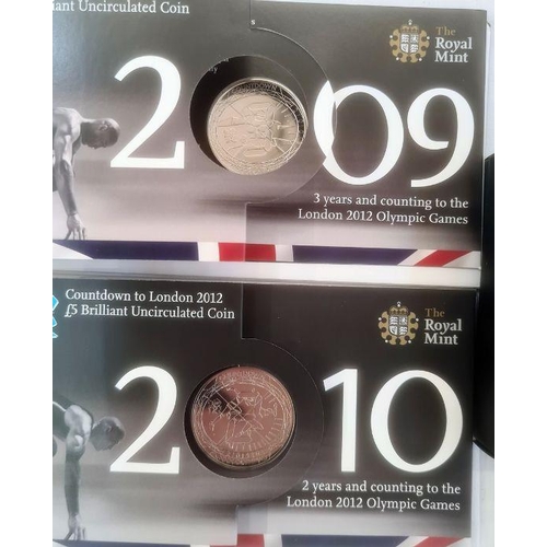 159 - The complete set of the Countdown to London 2012 five pounds brilliant uncirculated coin collection