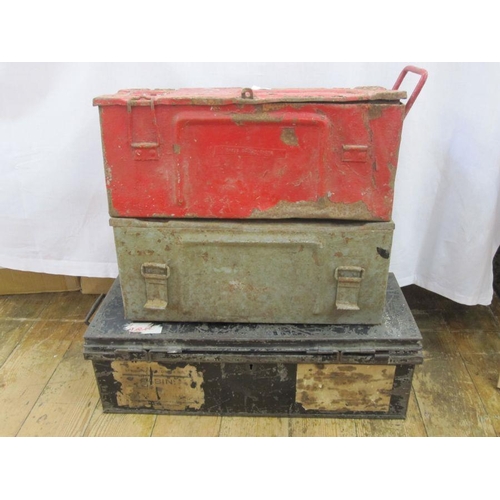 17 - Three WWII gas masks, an ammunition box, a pump, a rucksack, two metal boxes of film cartridges, a p... 