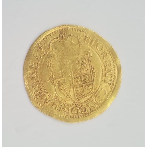 190 - Charles I 1625-1649, gold tower unite, mint mark heart 1629-30, stuck on a large flan S.2688 weight ... 