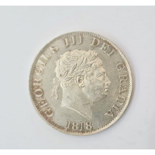 199 - George III 1760 - 1820 new coinage 1818 half crown small Laurette head, date below, crowned garter a... 