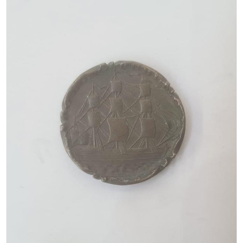 200 - Interesting item, condor token adapted to a christening keep sake, edge inscribed born 11.Jan 1768 M... 