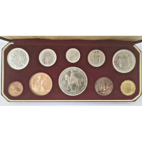 211 - 1953 coronation proof set, in original box untarnished, please note coins from penny down are tarnis... 