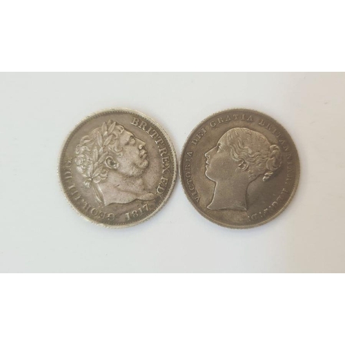 212 - Victoria shilling 1841 and George III 1817 shilling (2)