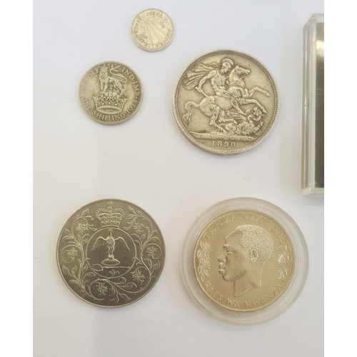 216 - Victorian worn silver coins with later coinage together with commemorative and world coins