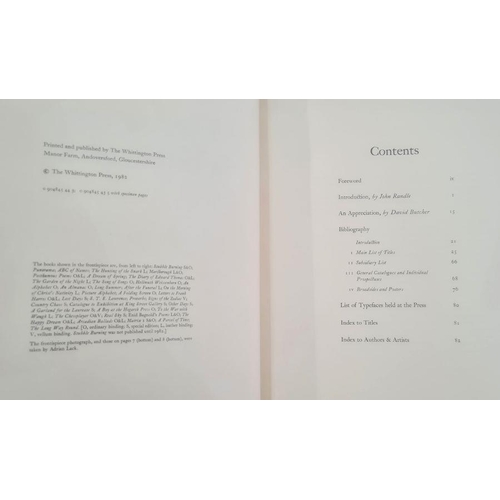 269 - Whittington Press
 The Whittington Press, a bibliography 1971-1981, compiled by David Butcher with a... 