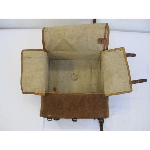 96 - Early 20th century Swiss cow hide knapsack, 37.5cm x 39cm approx.