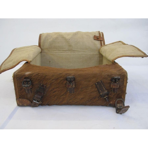 96 - Early 20th century Swiss cow hide knapsack, 37.5cm x 39cm approx.