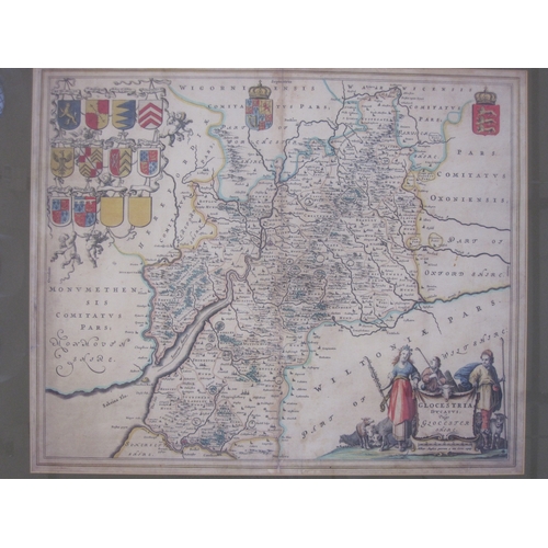 251 - Map of 'Glocestria', Milliar coloured, 42cm x 51cm and two maps of Cheltenham (3)