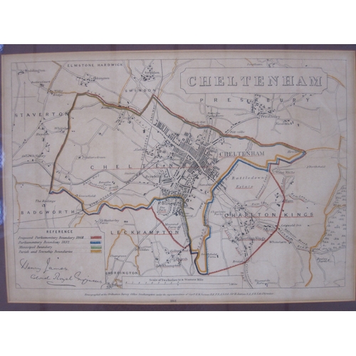 251 - Map of 'Glocestria', Milliar coloured, 42cm x 51cm and two maps of Cheltenham (3)